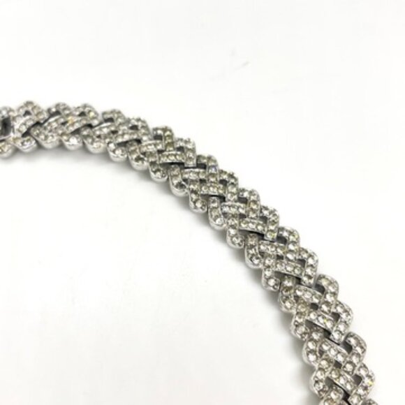 CAROLEE RHINESTONE WOVEN CHOKER NECKLACE SILVER TONE BRIDAL STATEMENT 16.5” - Picture 12 of 15